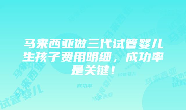 马来西亚做三代试管婴儿生孩子费用明细，成功率是关键！