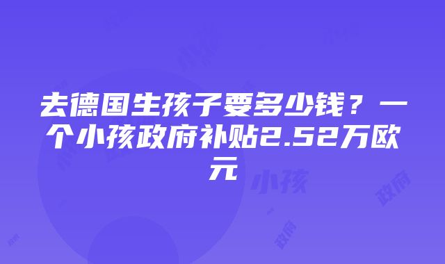 去德国生孩子要多少钱？一个小孩政府补贴2.52万欧元