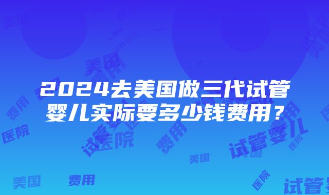 2024去美国做三代试管婴儿实际要多少钱费用？