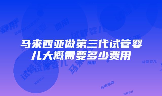 马来西亚做第三代试管婴儿大概需要多少费用