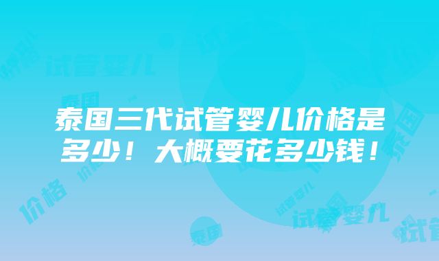 泰国三代试管婴儿价格是多少！大概要花多少钱！