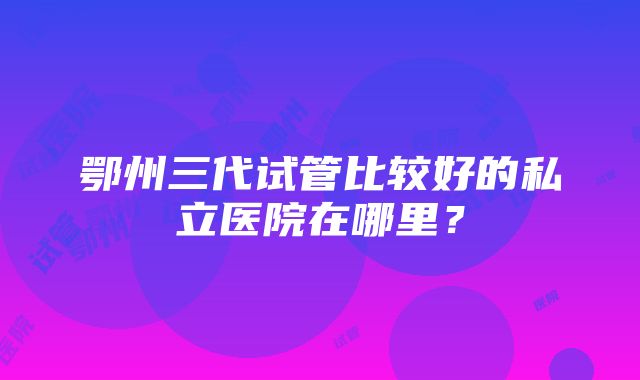 鄂州三代试管比较好的私立医院在哪里？