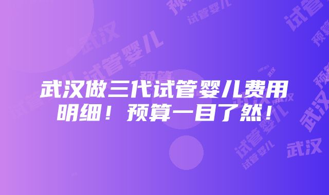 武汉做三代试管婴儿费用明细！预算一目了然！