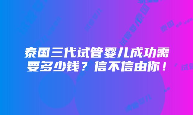 泰国三代试管婴儿成功需要多少钱？信不信由你！