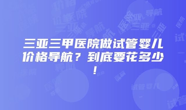 三亚三甲医院做试管婴儿价格导航？到底要花多少！