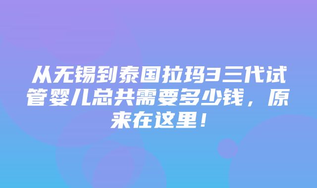 从无锡到泰国拉玛3三代试管婴儿总共需要多少钱，原来在这里！