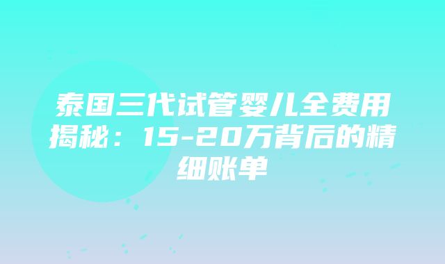 泰国三代试管婴儿全费用揭秘：15-20万背后的精细账单