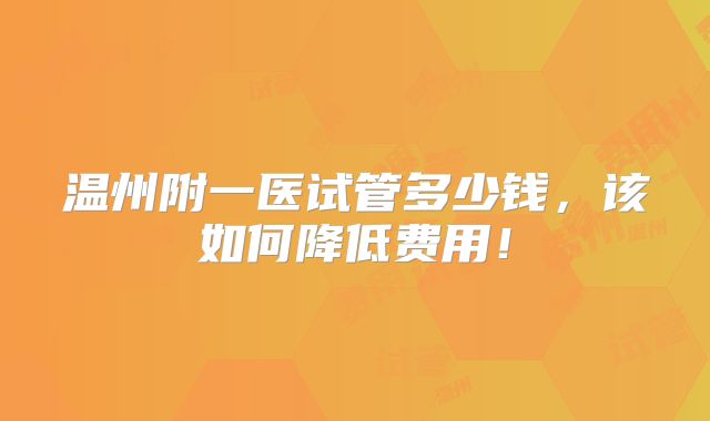 温州附一医试管多少钱，该如何降低费用！