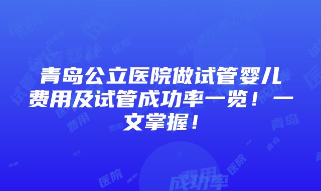 青岛公立医院做试管婴儿费用及试管成功率一览！一文掌握！