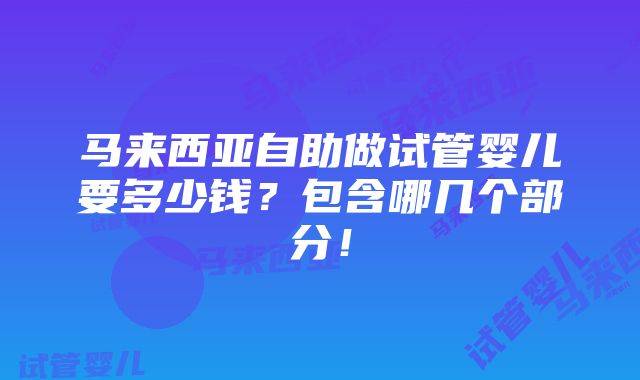 马来西亚自助做试管婴儿要多少钱？包含哪几个部分！