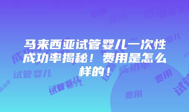 马来西亚试管婴儿一次性成功率揭秘！费用是怎么样的！