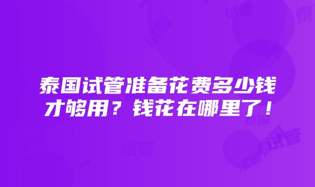 泰国试管准备花费多少钱才够用？钱花在哪里了！