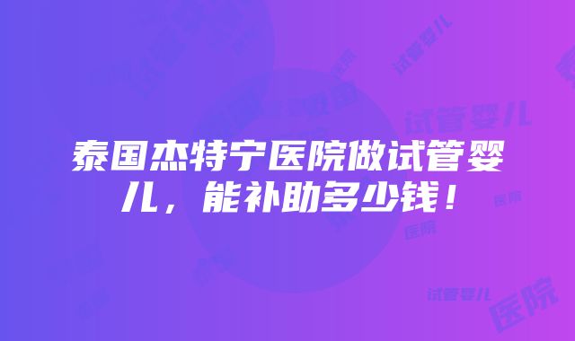 泰国杰特宁医院做试管婴儿，能补助多少钱！