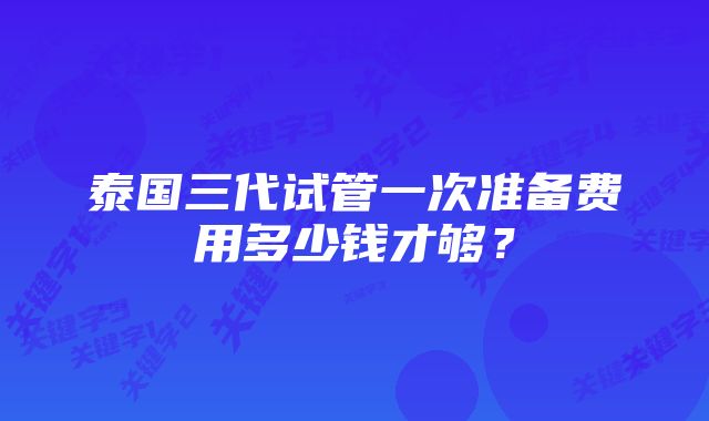 泰国三代试管一次准备费用多少钱才够？