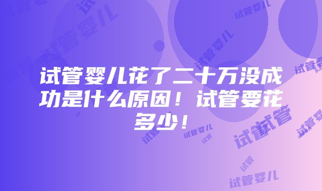 试管婴儿花了二十万没成功是什么原因！试管要花多少！