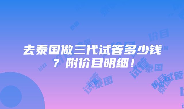 去泰国做三代试管多少钱？附价目明细！