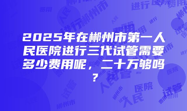 2025年在郴州市第一人民医院进行三代试管需要多少费用呢，二十万够吗？