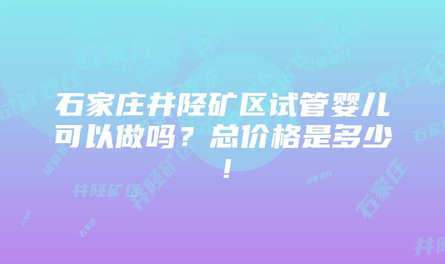 石家庄井陉矿区试管婴儿可以做吗？总价格是多少！