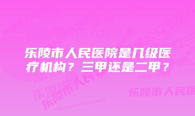 乐陵市人民医院是几级医疗机构？三甲还是二甲？