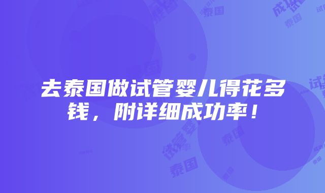 去泰国做试管婴儿得花多钱，附详细成功率！