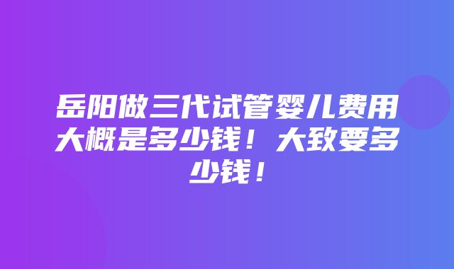 岳阳做三代试管婴儿费用大概是多少钱！大致要多少钱！