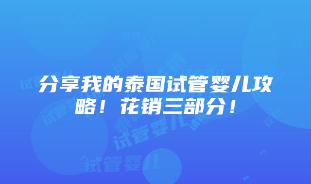 分享我的泰国试管婴儿攻略！花销三部分！