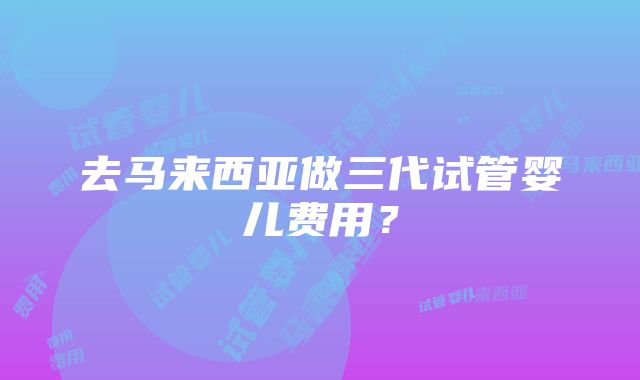 去马来西亚做三代试管婴儿费用？