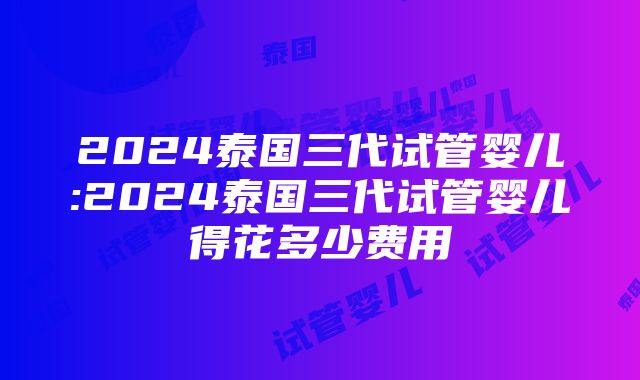 2024泰国三代试管婴儿:2024泰国三代试管婴儿得花多少费用