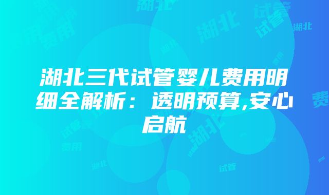 湖北三代试管婴儿费用明细全解析：透明预算,安心启航