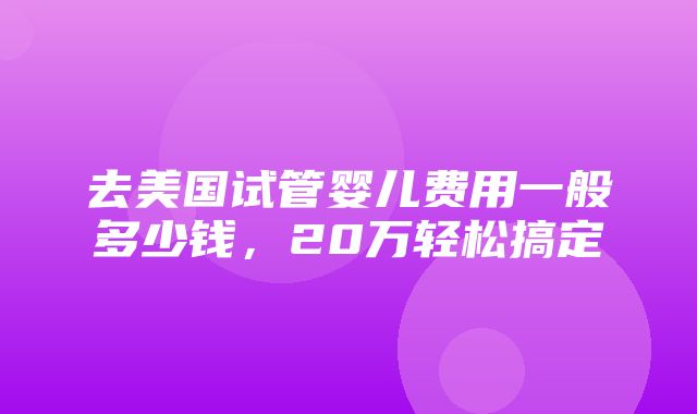 去美国试管婴儿费用一般多少钱，20万轻松搞定