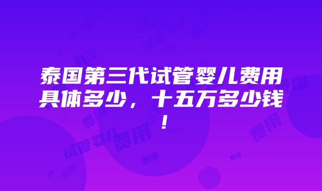 泰国第三代试管婴儿费用具体多少，十五万多少钱！