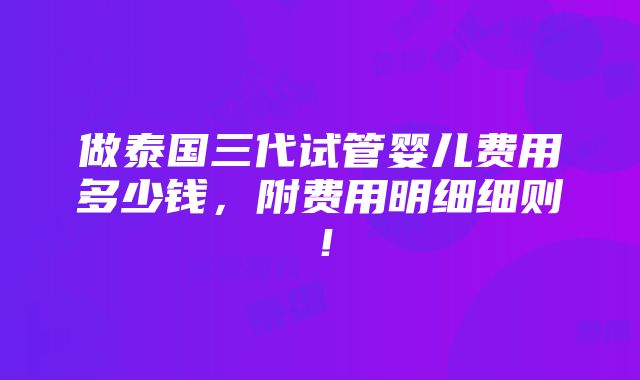 做泰国三代试管婴儿费用多少钱，附费用明细细则！