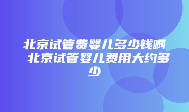 北京试管费婴儿多少钱啊 北京试管婴儿费用大约多少