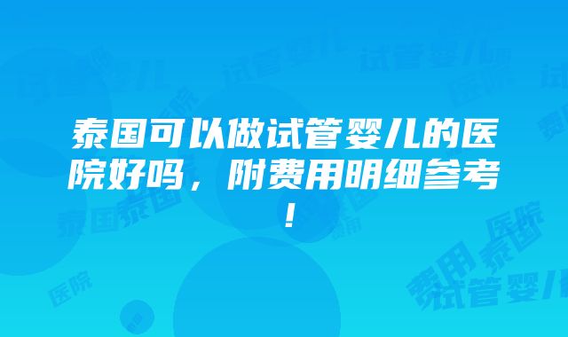 泰国可以做试管婴儿的医院好吗，附费用明细参考！