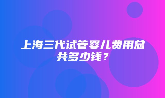 上海三代试管婴儿费用总共多少钱？