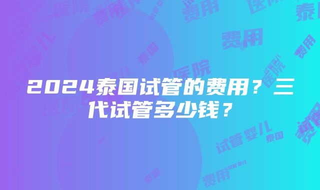 2024泰国试管的费用？三代试管多少钱？