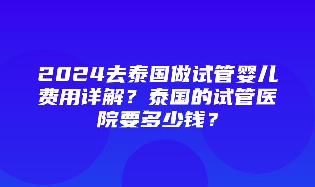 2024去泰国做试管婴儿费用详解？泰国的试管医院要多少钱？