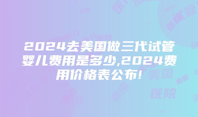 2024去美国做三代试管婴儿费用是多少,2024费用价格表公布!