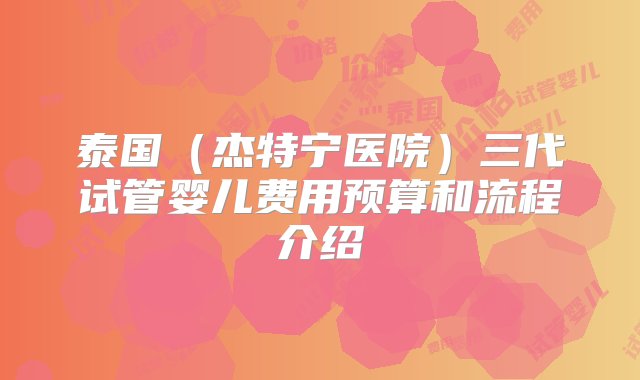 泰国（杰特宁医院）三代试管婴儿费用预算和流程介绍