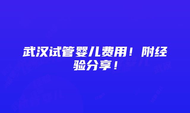 武汉试管婴儿费用！附经验分享！