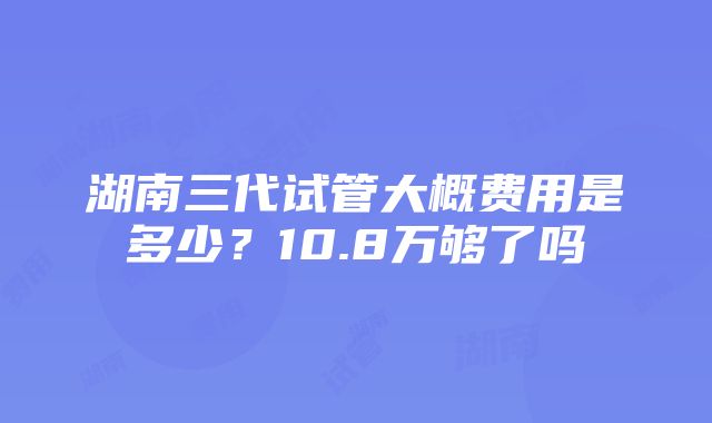 湖南三代试管大概费用是多少？10.8万够了吗