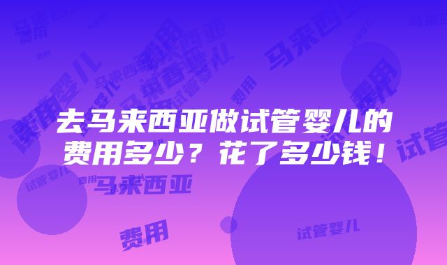 去马来西亚做试管婴儿的费用多少？花了多少钱！