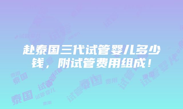 赴泰国三代试管婴儿多少钱，附试管费用组成！