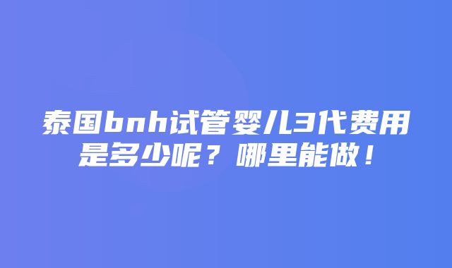 泰国bnh试管婴儿3代费用是多少呢？哪里能做！