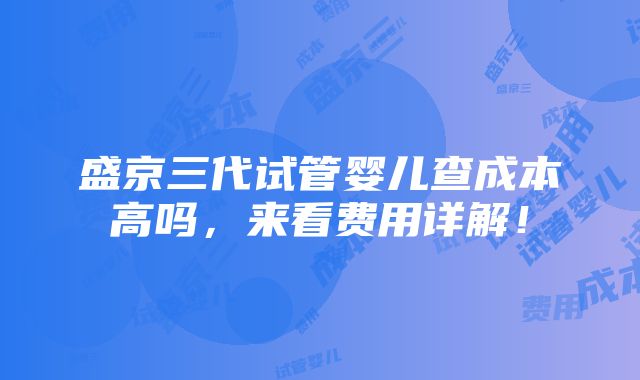 盛京三代试管婴儿查成本高吗，来看费用详解！