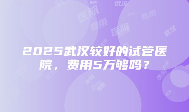 2025武汉较好的试管医院，费用5万够吗？