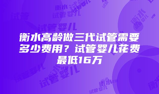 衡水高龄做三代试管需要多少费用？试管婴儿花费最低16万