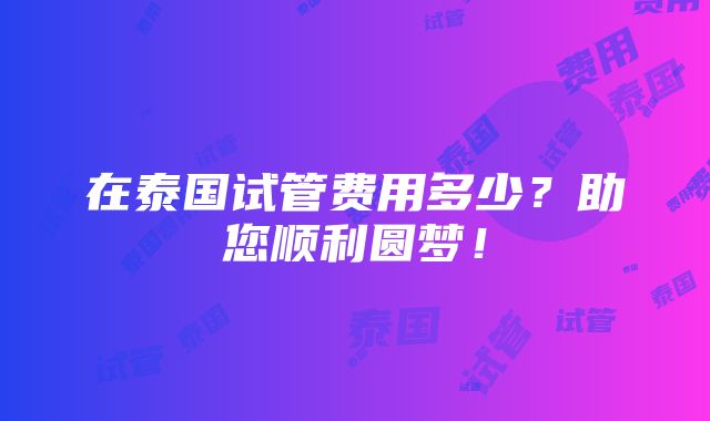 在泰国试管费用多少？助您顺利圆梦！