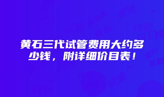 黄石三代试管费用大约多少钱，附详细价目表！