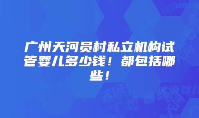 广州天河员村私立机构试管婴儿多少钱！都包括哪些！